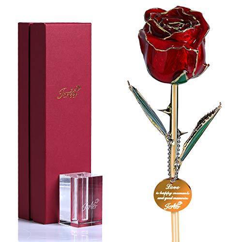 Icreer 24k Gold Dipped Real Rose with Crystal Stand,Present for Mother's Day/Anniversary/Birthday/Wedding and Proposal | Gifts for Her/Mom/Wife/Girlfriend