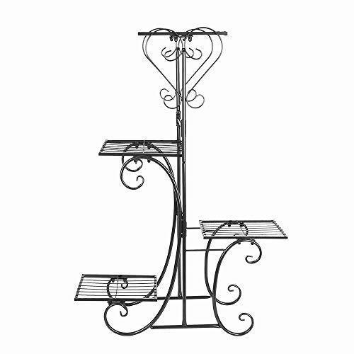Moutik Corner Metal Flower Holder Racks 4 Tier Shelves for Indoor Outdoor Plant Flower Stand Rack Shelf for Multiple Plants,Black