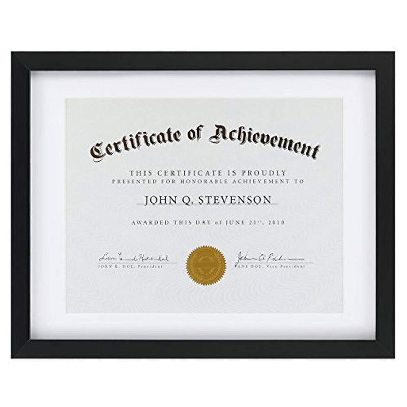 One Wall Upgrade Tempered Glass 11x14 Document Frame Black with 1 Mat for 8.5x11 Documents Certificate Diploma, Wood Picture Photo Frame