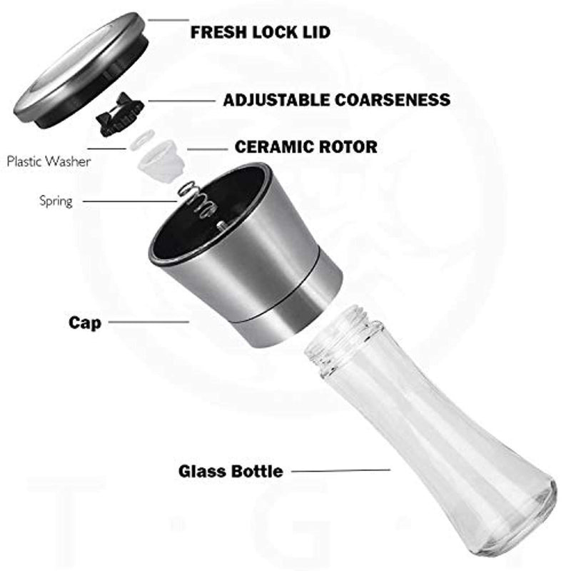 TGY Salt and Pepper Grinder Set Tall Salt and Pepper Shakers Pepper Mill Salt MilSet of 2l Stainless Steel Adjustable