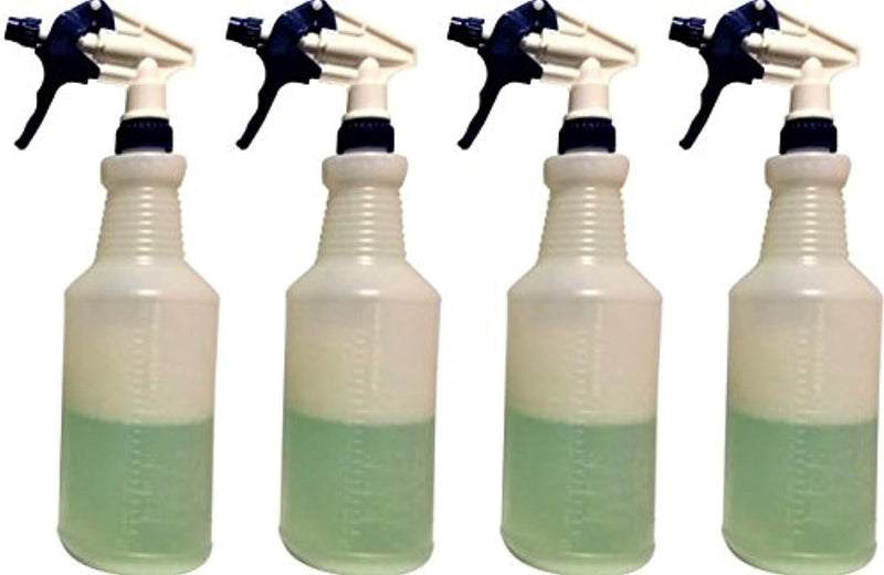 4 - Plastic Spray Bottles Leak Proof Technology Empty 32 oz Heavy Duty Commercial Grade Adjustable Spray Rate Trigger Sprayers w/Chemical Resistant Sprayer Heads - 4 Sets