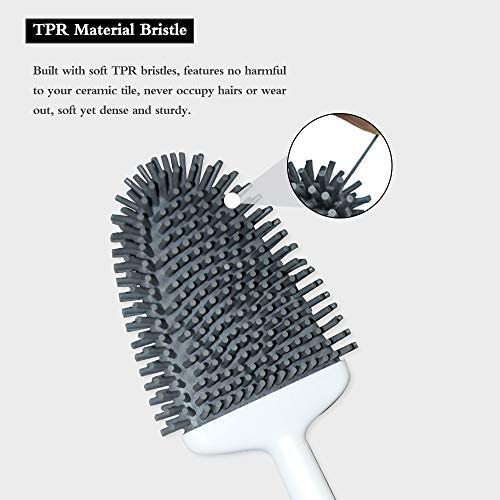 COSTOM Toilet Brush,Deep Cleaner Silicone Toilet Brushes with No-Slip Long Plastic Handle and Flexible Bristles, Silicone Toilet Brush with Quick Drying Holder Set for Bathroom Toilet