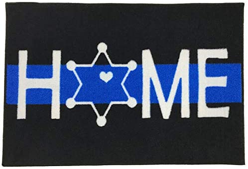 HOME DEPUTY Sheriff Star Thin Blue Line Police Support Novelty Carpet Nylon Indoor Welcome Entrance Mat Approx. 2' x 3' Surged Edge Made in The USA