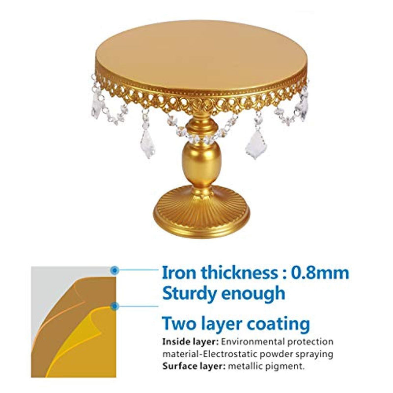 VILAVITA 3-Set Antique Cake Stand Round Cupcake Stands Metal Dessert Display with Pendants and Beads, Gold