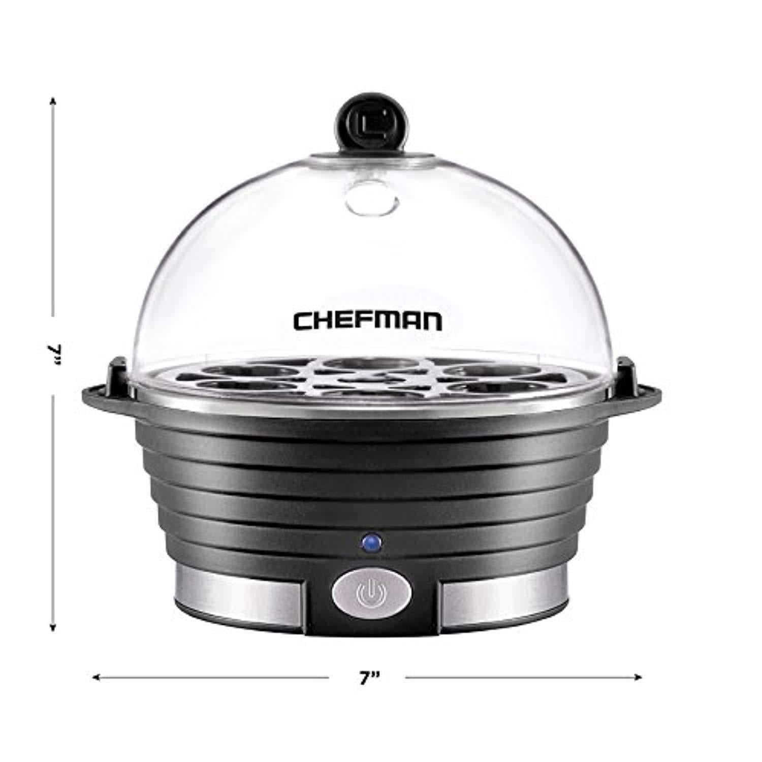 Chefman Electric Egg Cooker/Boiler, Rapid Egg Maker, Countertop, Hard Boil Egg Steamer and Poacher, 6 Egg Capacity With Removable Tray, Small, Black