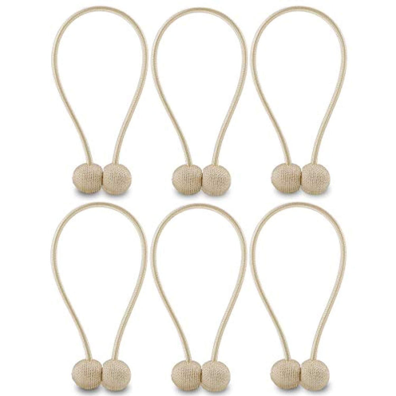 HUYIJJH Curtain Tiebacks Magnetic, Drape Holders Holdbacks Decorative Weave Rope Clips Window Sheer Blackout Panels Home Office, Beige (Pack of 6) by NZQXJXZ