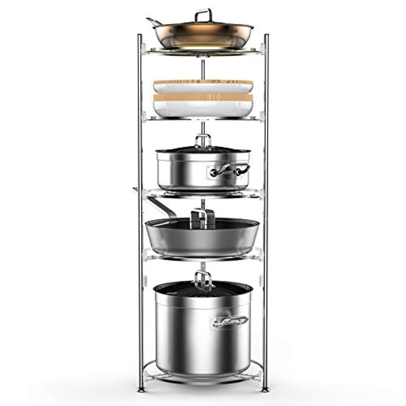 Pot and Pan Organizer, Lifinity 5-Tier Pot Rack Heavy Duty Cookware Stand for Kitchen Organization and Storage Free-Standing Kitchen Organizer for Pot and Pan, Stainless Steel (38.6''Tall)