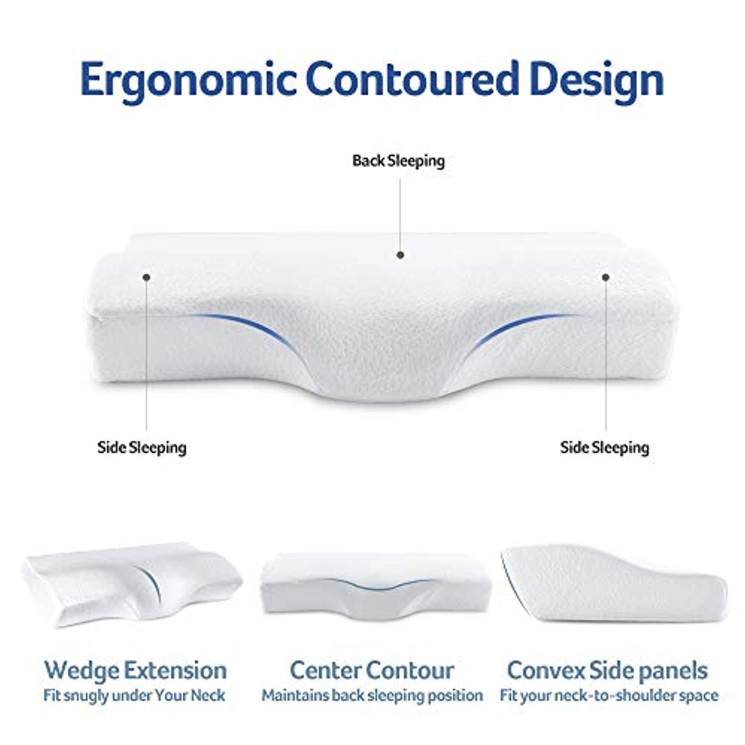 YANXUAN Contour Memory Foam Pillow for Neck Pressure Relief, Cervical Pillow Ergonomic Neck Pillow with Washable Pillowcase, 23.6" X 13.8" X 4.3"