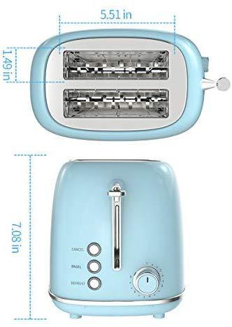 Toaster 2 Slice Toaster Retro Stainless Steel Toaster with Bagel, Cancel, Defrost Function and 6 Bread Shade Settings Bread Toaster, Extra Wide Slot and Removable Crumb Tray, Blue