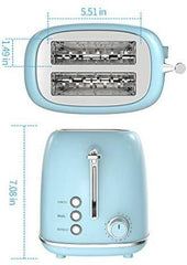 Toaster 2 Slice Toaster Retro Stainless Steel Toaster with Bagel, Cancel, Defrost Function and 6 Bread Shade Settings Bread Toaster, Extra Wide Slot and Removable Crumb Tray, Blue