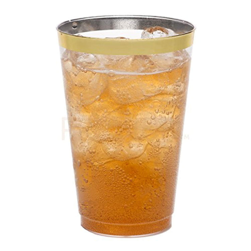 PRESTEE  DRINKET Gold Plastic Cups 14 oz Clear Plastic Cups / Tumblers Fancy Plastic Wedding Cups With Gold Rim 50 Ct Disposable For Party Holiday and Occasions SUPER VALUE PACK