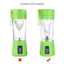 Portable Personal Blender, Household Juicer fruit shake Mixer -Six Blades, 380ml Baby cooking machine with USB Charger Cable (Green)