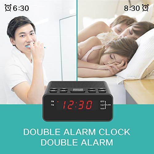 Alarm Clock Radio, LED Digital FM/AM Radio Alarm Clocks for Bedrooms Battery Backup (Black)