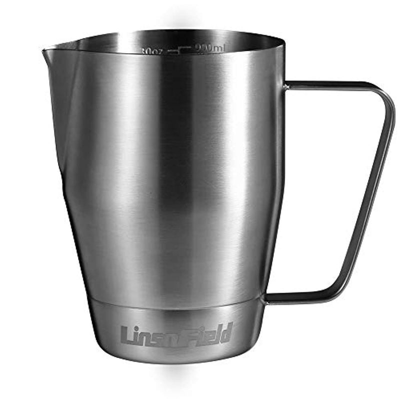 LinsnField 32oz Professional Milk Steaming Pitcher - NSF Approved Heavy Duty 304 Stainless Steel Milk Frothing Pitcher - Perfect Size Milk Jug for Baristas, 1000ml