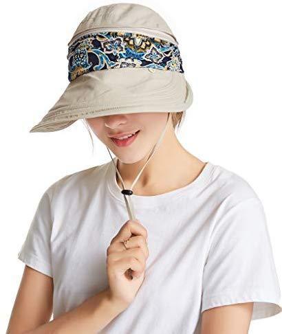 ICOLOR Sun Cap Sun Flap Hats Outdoor 360°Sun UPF 50+ Women Lady Wide Brim Cap Visor Hats UV Protection Summer Sun Hats