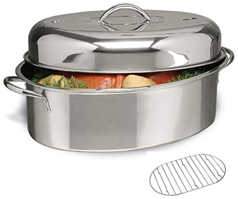 Gibson Home 64207.02 Top Roast 16-Inch Oval Roaster Pan with Lid and Rack, Stainless Steel