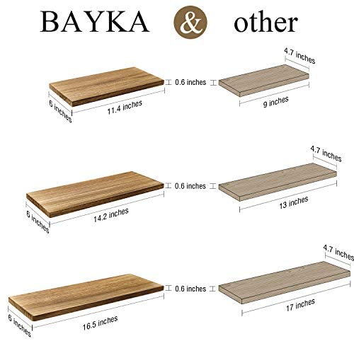 BAYKA Floating Mounted Set of 3 Rustic Wood Wall Shelves for Living Room, Bedroom, Bathroom