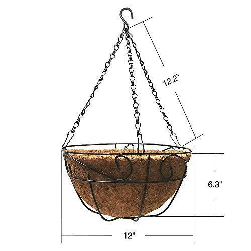 Metal Hanging Planter Basket with Coco Coir Liner 12 Inch Round Wire Plant Holder with Chain Porch Decor Flower Pots Hanger Garden Decoration Indoor Outdoor Watering Hanging Baskets by AMAGABELI GARDEN & HOME