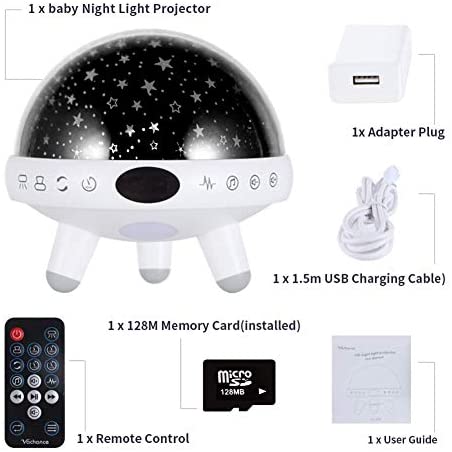 Kingtoys Star Projector with Music White Noise Sound Machine Baby Sleep Soother Nursery Bedside Lamp 9 Natural Sounds 20 Lullabies Remote Control Adapter Timer