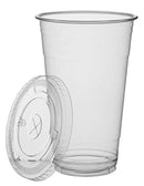 PRESTEE  Clear Plastic Cups with Lids | 24 oz, 100 Pack | PET Cold Smoothie Cups | Iced Coffee Cups | Disposable Cups with Lids | To Go Cups