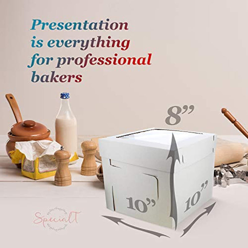 SpecialT Cake Boxes with Window 25pk 10” x 10” x 8” Inch White Bakery Boxes, Disposable Cake Containers, Dessert Boxes