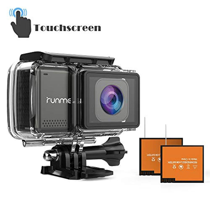 RUNME R3 2.45” Touchscreen 4K 16MP Wi-Fi Action Camera, Sony Image Sensor, 30M Water Resistant Camcorder with 170° Wide-Angle Lens, Sports Cam with Accessories Kit & 2 Rechargeable Batteries(Grey)