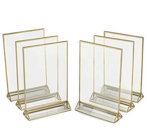 SUPER STAR QUALITY Clear Acrylic 2 Sided Frames With Gold Borders and Vertical Stand (Pack of 6) ) | Ideal for Wedding Table Number Holder, Double Sided Sign, Clear Photos, Menu Holders