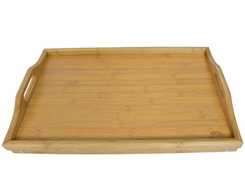 Vina Bamboo Bed Breakfast Tray Table with Folding Legs and Both Sides Handle, 19" L x 12" W x 9" H, Best for Food Dish Plates & Laptop Computer