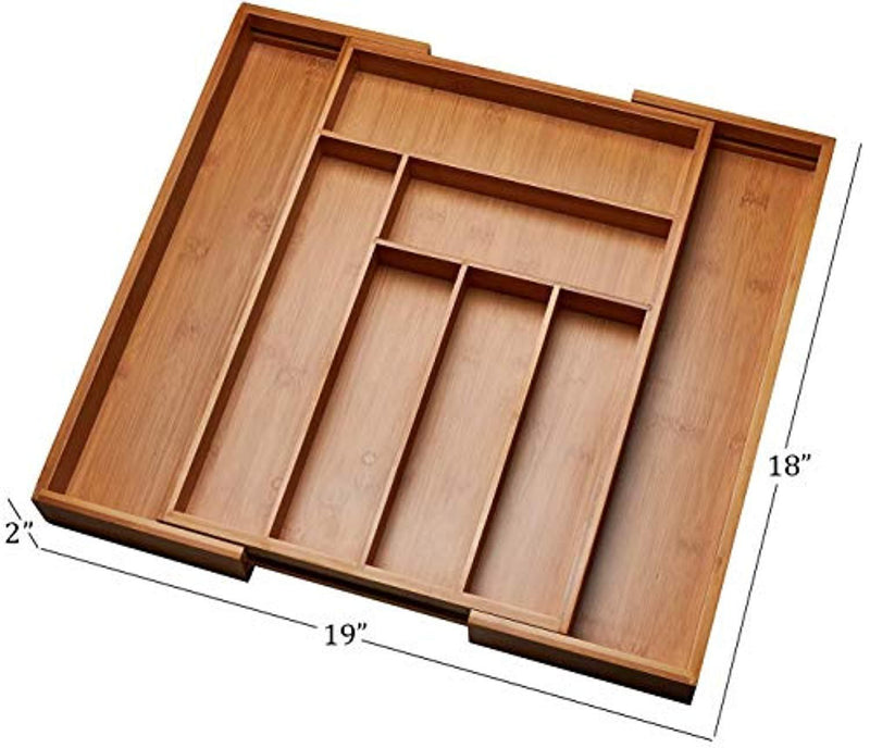 Kitchen Drawer Organizer, Adjustable Drawer Dividers to Fit Snugly Into Any Kitchen Drawer. Attractive Bamboo Wood Flatware, Cutlery and Utensil Tray is Also a Great Drawer Organizer Around the Home.