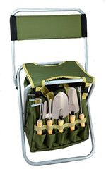 Infinite Cedar 10-piece Gardening Tool Set with Zippered Detachable Tote and Folding Stool Seat with Backrest