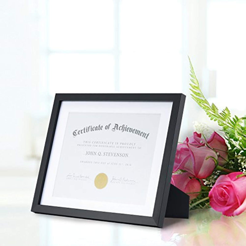 One Wall Upgrade Tempered Glass 11x14 Document Frame Black with 1 Mat for 8.5x11 Documents Certificate Diploma, Wood Picture Photo Frame