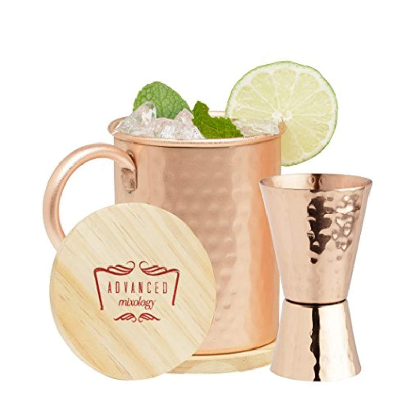 Mixology & Craft Double Sided Jigger 100% Hammered Pure Copper 1oz/2oz for Perfect Cocktails (Hammered)