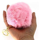 Miraclekoo Rabbit Fur Ball Pom Pom KeyChain Gold Plated Keychain with Plush for Car Key Ring or Handbag Bag Decoration (Orange Pink)