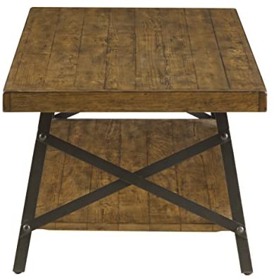 Emerald Home Chandler Rustic Wood End Table with Solid Wood Top, Metal Base, And Open Storage Shelf