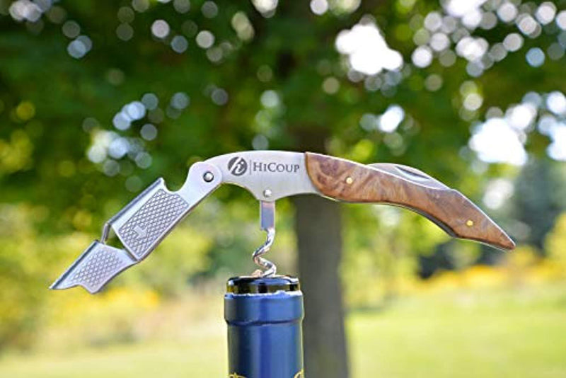 Professional Waiter’s Corkscrew by HiCoup – Bai Ying Wood Handle All-in-one Corkscrew, Bottle Opener and Foil Cutter, The Favored Choice of Sommeliers, Waiters and Bartenders Around The World