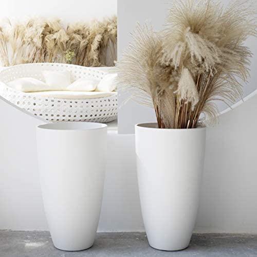 La Jolíe Muse Tall Planters Outdoor Indoor - Tree Planter 20 inch Modern White Flower Pots with Drainage Holes for Balcony Garden Patio Deck Resin Planters Pack 2