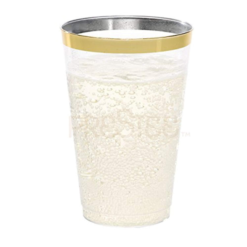 PRESTEE  DRINKET Gold Plastic Cups 14 oz Clear Plastic Cups / Tumblers Fancy Plastic Wedding Cups With Gold Rim 50 Ct Disposable For Party Holiday and Occasions SUPER VALUE PACK