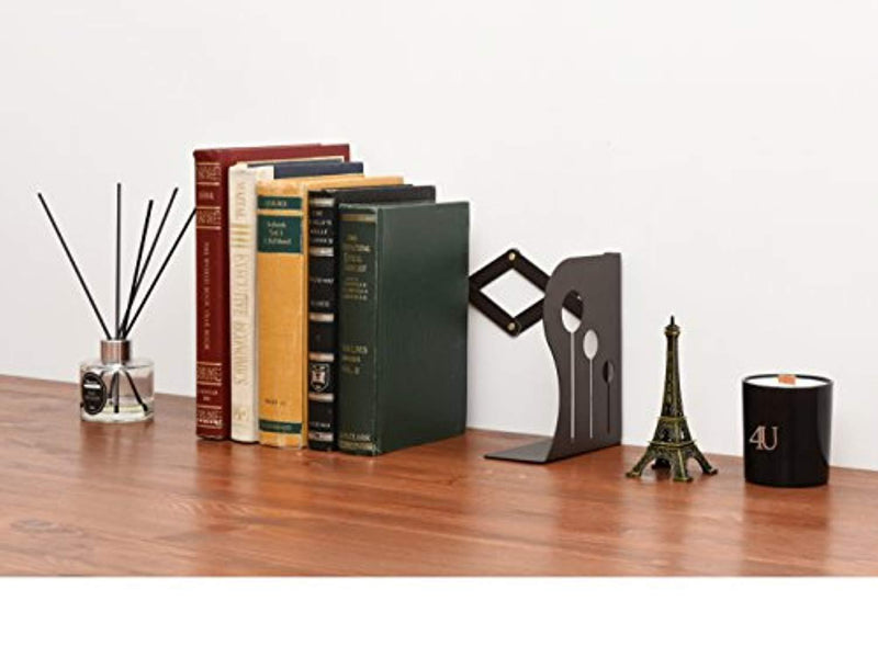 Office Square Decorative Metal Bookends - Heavy Duty & Adjustable Modern Design with Non-Skid Base