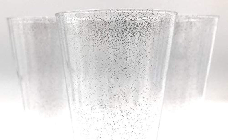 Oojami 140 pc Silver Glitter Plastic Classicware Glass Like Champagne Wedding Parties Toasting Flutes Party Cocktail Cups