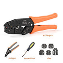 IWISS Crimping Tool Kits with Wire Stripper and Cable Cutters Suitable for Non-insulated & Insulated Cable End-sleeves Terminals or Ferrules with 5 Changeable Die Sets in Oxford Bag