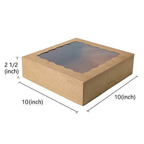 ONE MORE 10inch Natural Kraft Bakery Pie Boxes with PVC Windows,Large Cookie Box 10x10x2.5inch 12 of Pack (Brown,12)