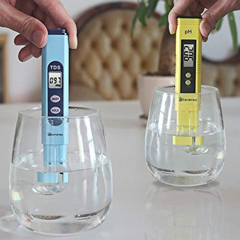 KETOTEK Water Quality Test Meter, Ph Meter Tds Meter 2 in 1 Kit with 0-14.00PH and 0-9990 ppm Measure Range for Hydroponics, Aquariums, Drinking Water, Ro System, Pool and fishpond