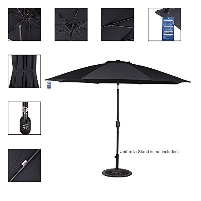 Sundale Outdoor 9 Feet Aluminum Market Umbrella Table Umbrella with Crank and Push Button Tilt for Patio, Garden, Deck, Backyard, Pool, 8 Fiberglass Ribs, 100% Polyester Canopy (Black)