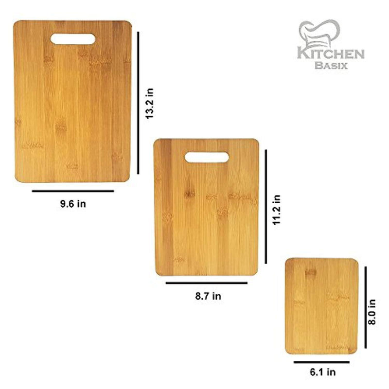 Bamboo Cutting Board 3 Piece Set, Made From Premium 100% Organic And Safe Antibacterial Wood, Newest Non-Stick Design, FDA Approved And BPA Free Kitchen Chopper Reversible Stand. Kitchen Basix