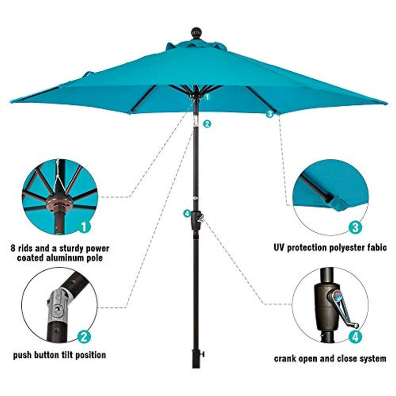 LCH 9 ft Outdoor Umbrella Patio Backyard Market Table Umbrella Sturdy Pole Push Button Easily Tilt Crank with Umbrella Cover (Blue)