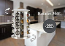 Rotating Spice Rack with 16 Spice Jars - Durable and Stylish Revolving Seasoning Storage and Organizer with Sturdy Bottles and Stable Base Stand, Perfect for your Kitchen Countertop and Dining Table