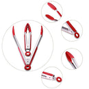 Cooking Tongs, Wik Suang Heat Resistant Kitchen Tongs, Stainless Steel With Silicone Heads, Non Stick Locking Tongs, Good Grips Barbecue Tongs (Red)