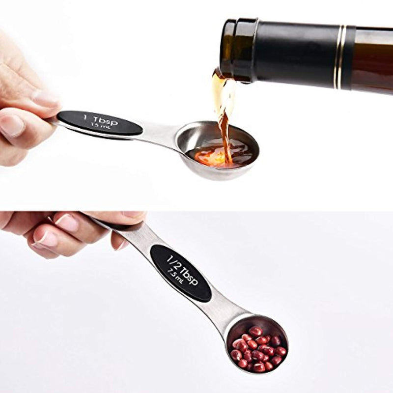 Magnetic Measuring Spoons and Stainless Steel Measuring Cups Set of 11, 5 Measuring Cups & 6 Double Sided Stackable Magnetic Measuring, Measuring Dry and Liquid Ingredients.
