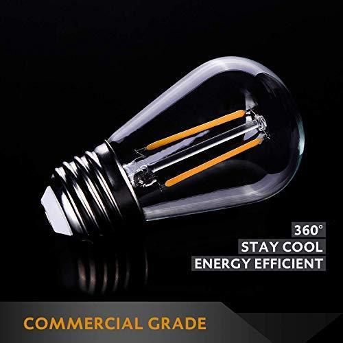 TWINSLUXES LED Patio Lights String 48FT With 2W x 24 Vintage Bulbs - Edison String Lights Outdoor, E26 Sockets Hanging Outdoor Lights, Weatherproof Commercial String of Lights for Bistro, Café, Garden
