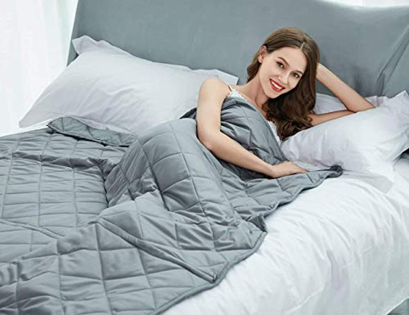 Weighted Heavy Blanket Adult Kids | 15 lbs for 100-150 lbs Individual | 60"x 80" | Queen Size | Premium Cotton | Grey